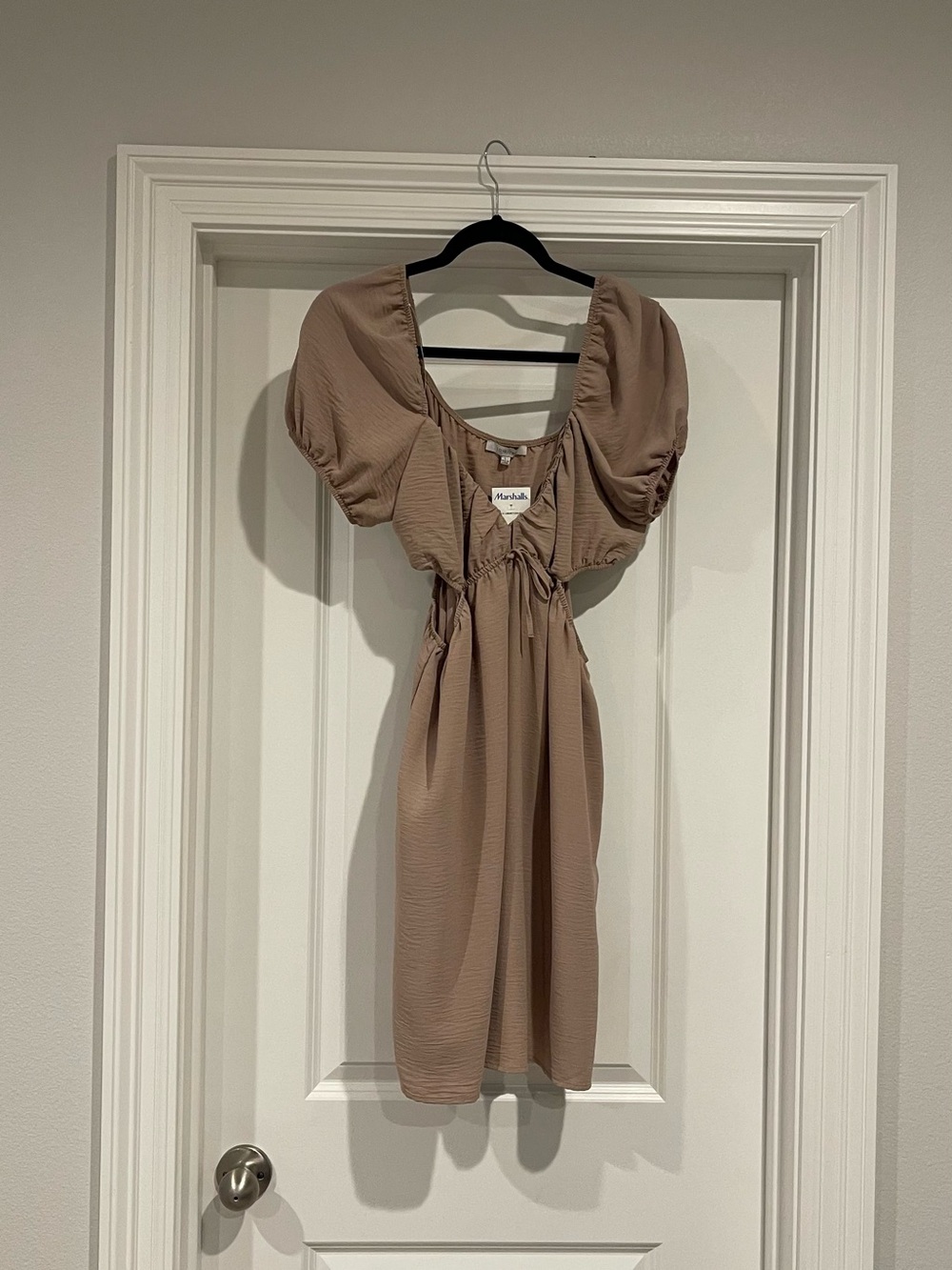 Marshalls Taupe Puff-Sleeve Mini Dress